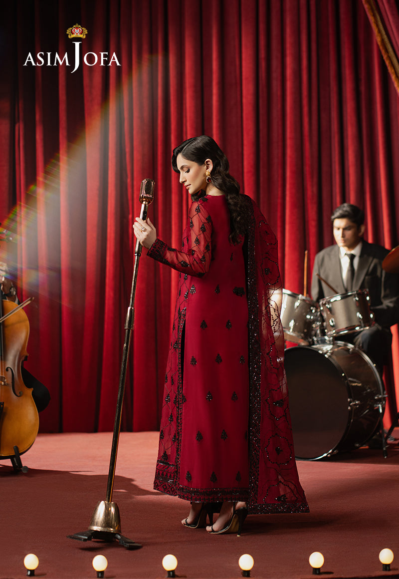 Pakistani Red Embroidered Chiffon & Silk Salwar Kameez (3-Piece) - Image 2