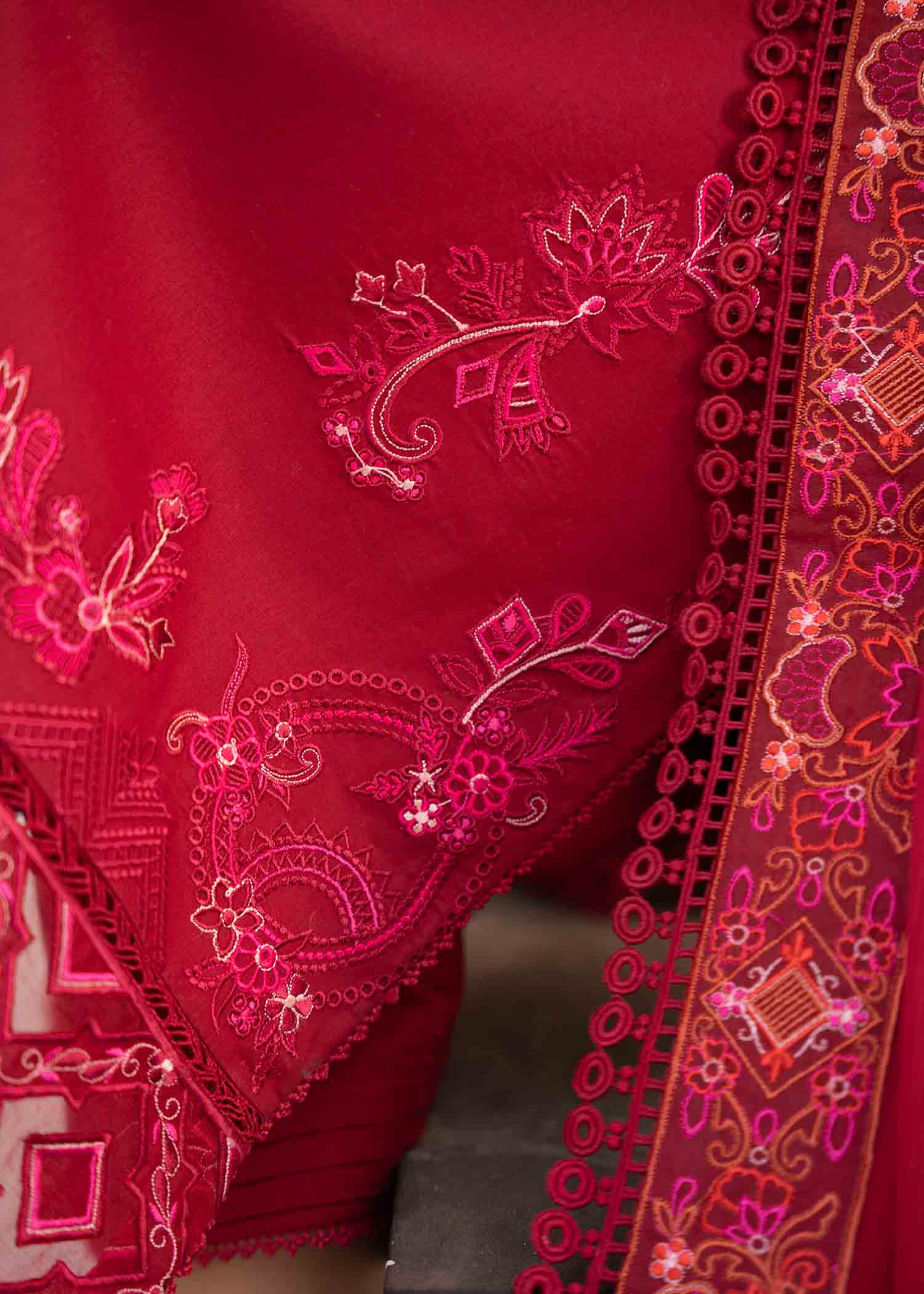 Cherry Red Schiffli Cotton Lawn 3-Piece Suit - Image 2