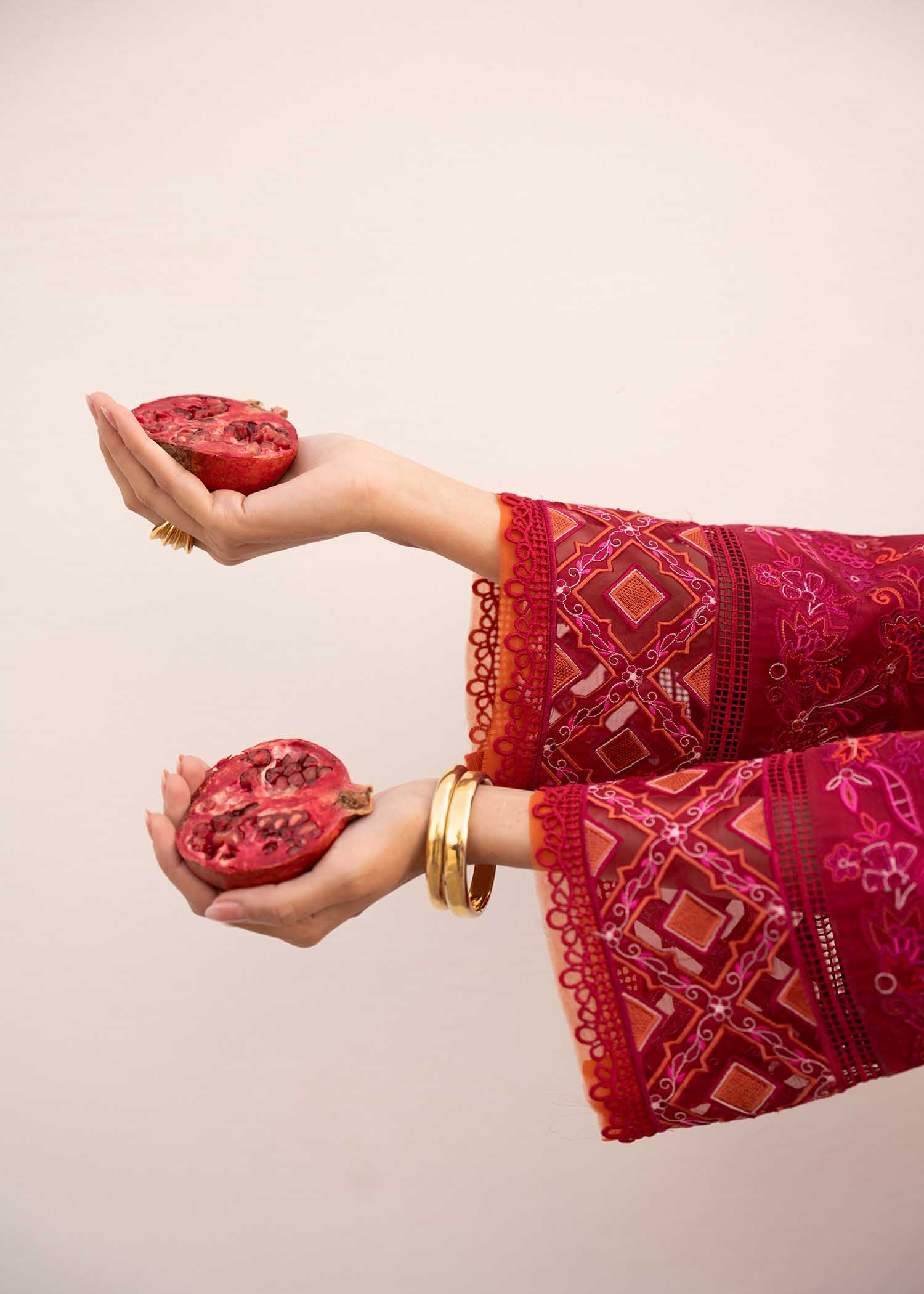 Cherry Red Schiffli Cotton Lawn 3-Piece Suit - Image 3