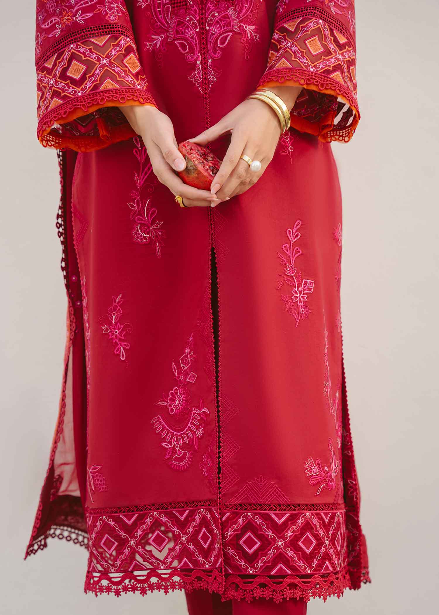 Cherry Red Schiffli Cotton Lawn 3-Piece Suit - Image 4