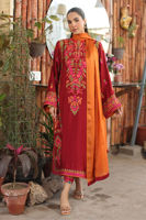 Red Aari Embroidered Cotton Net Salwar Kameez (3-Piece) - Image 2