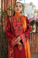 Red Aari Embroidered Cotton Net Salwar Kameez (3-Piece) - Image 3