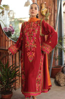 Red Aari Embroidered Cotton Net Salwar Kameez (3-Piece) - Image 4