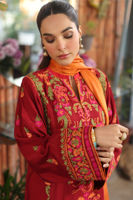 Red Aari Embroidered Cotton Net Salwar Kameez (3-Piece) - Image 5