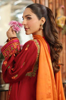 Red Aari Embroidered Cotton Net Salwar Kameez (3-Piece) - Image 7