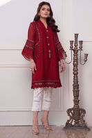 Garnet Embroidered Cotton Net Salwar Kameez (3-Piece) - Image 5