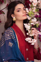 Garnet Embroidered Cotton Net Salwar Kameez (3-Piece) - Image 6