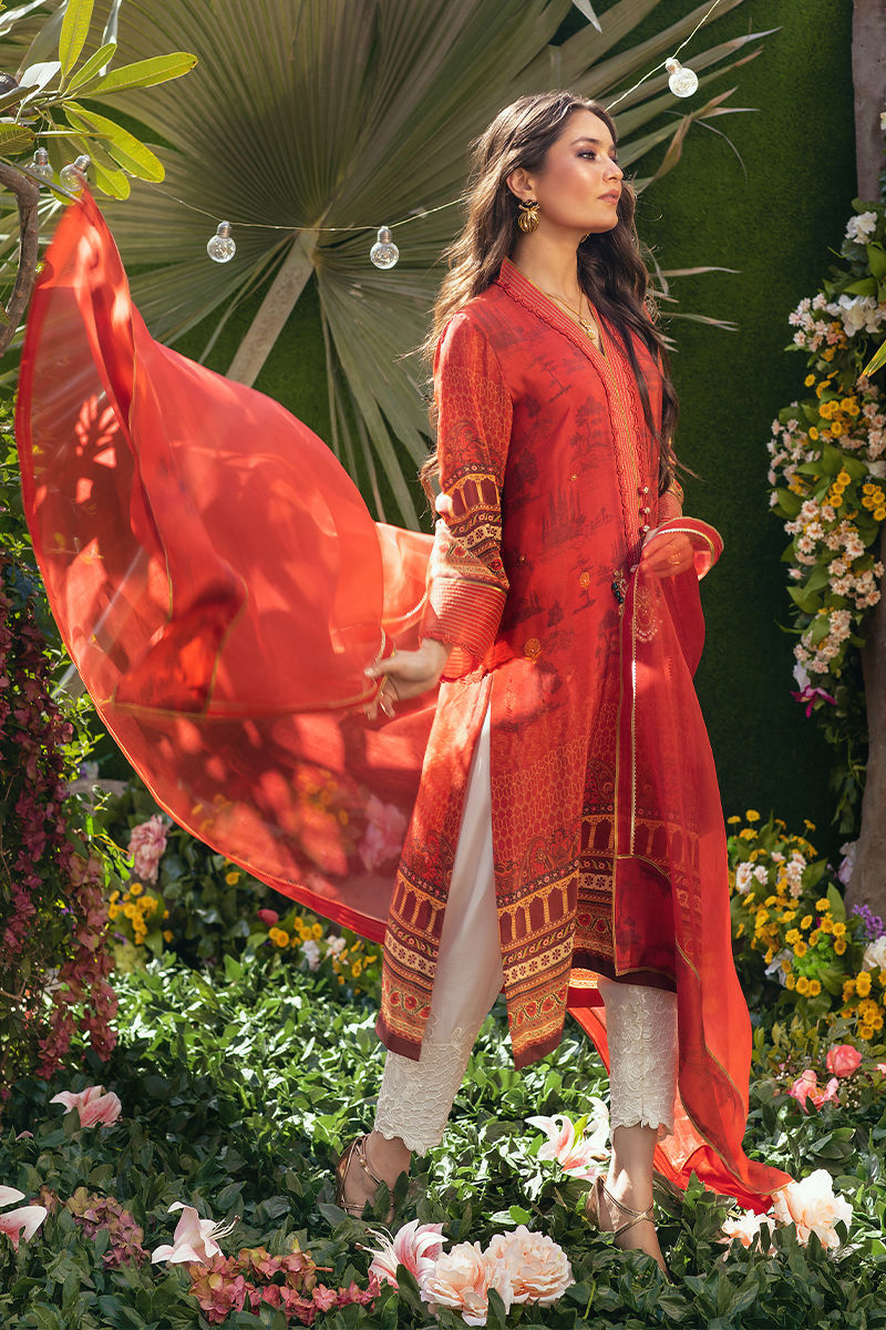 Crimson Printed Pure Crepe Silk Salwar Kameez (3-Piece) - Image 1