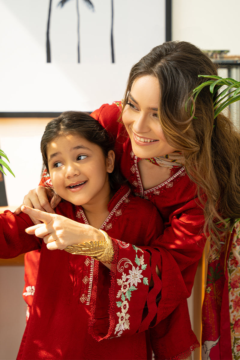 Deep Cherry Red Embroidered Silk Salwar Kameez (3-Piece) - Image 11