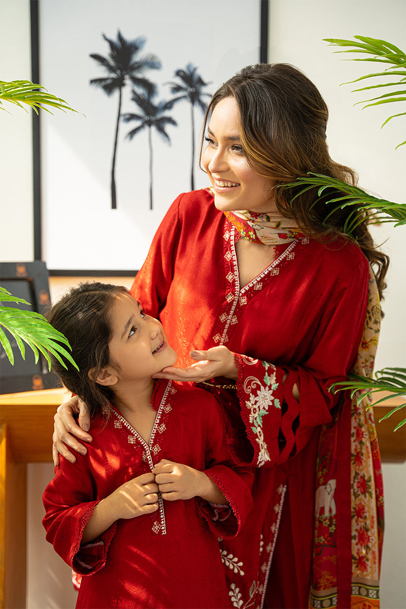 Pakistani Deep Cherry Red Embroidered Silk Salwar Kameez (3-Piece) - Image 10