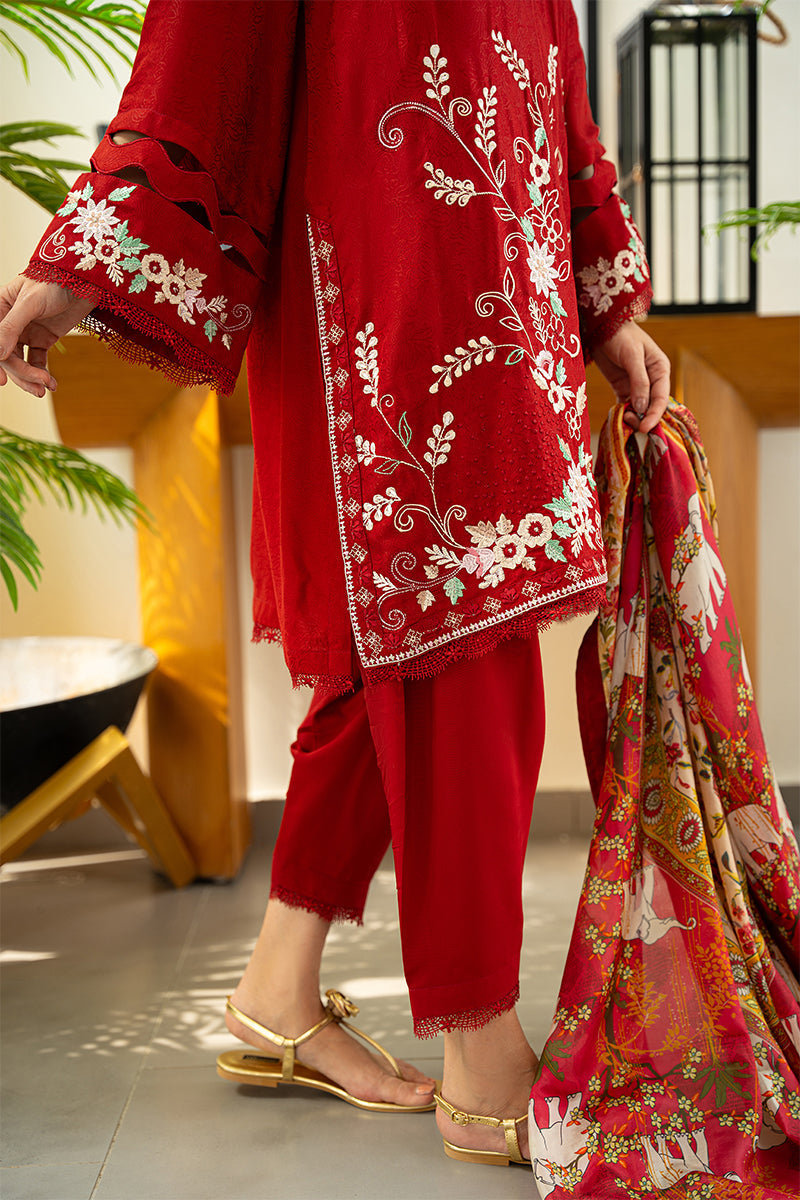 Pakistani Deep Cherry Red Embroidered Silk Salwar Kameez (3-Piece) - Image 14