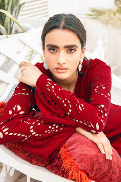 Red Laser-Cut Georgette Chiffon Tunic (2-Piece) - Image 1