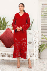 Red Laser-Cut Georgette Chiffon Tunic (2-Piece) - Image 3