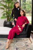 Pakistani Raspberry Red Hand-Embellished Jacquard Salwar Kameez (2-Piece) - Image 4