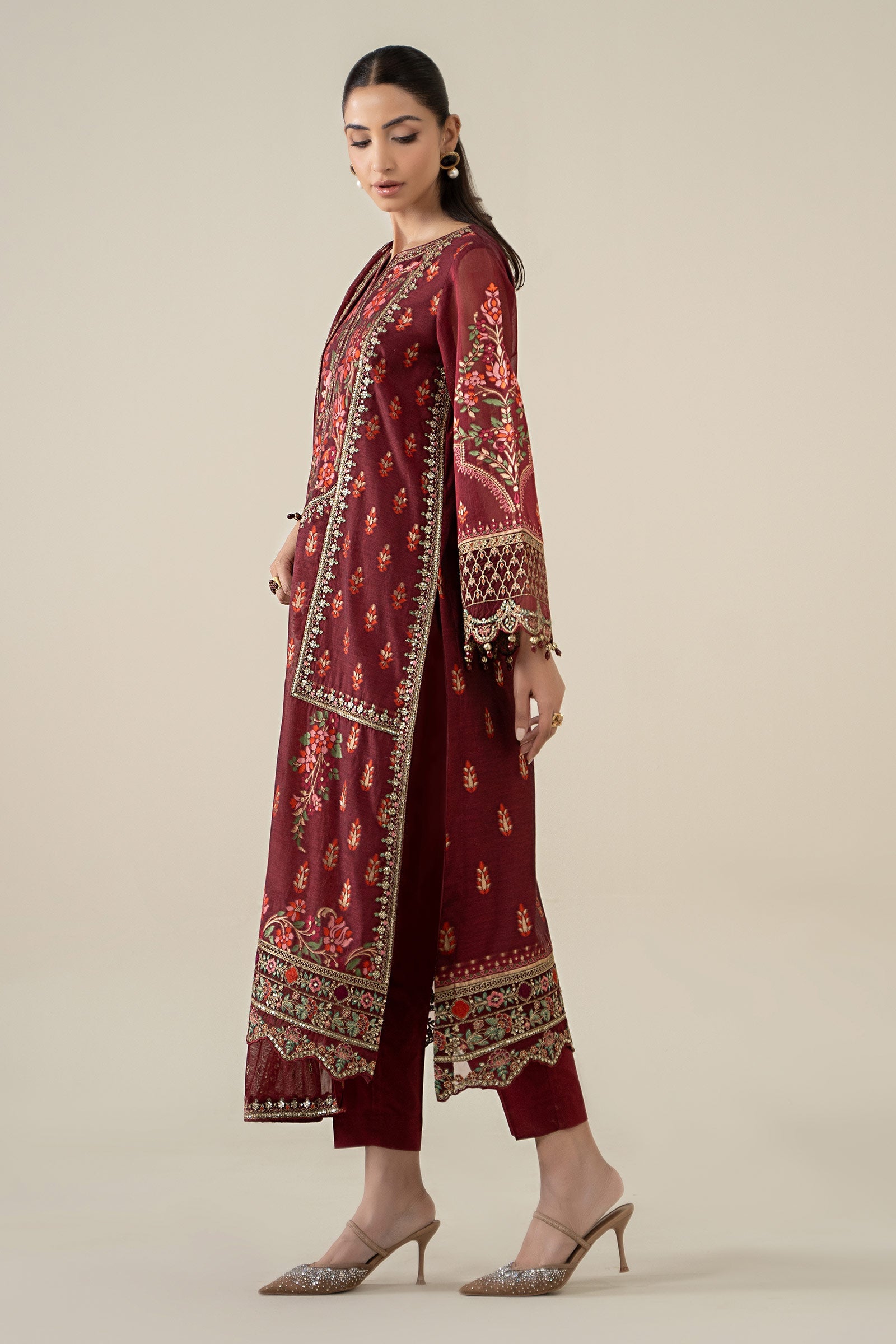 Red Jacquard Embroidered Salwar Kameez (3-Piece) - Image 6