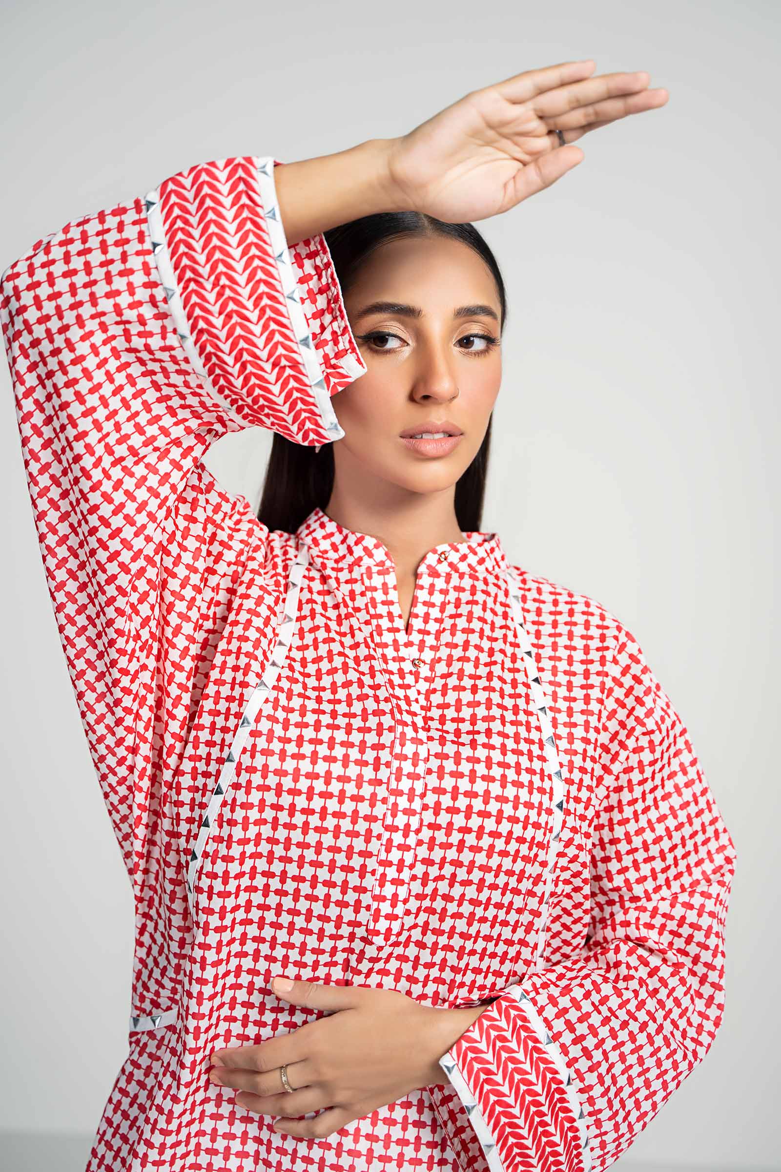 Pakistani Red Printed Lawn Salwar Kameez (2-Piece) - Image 3