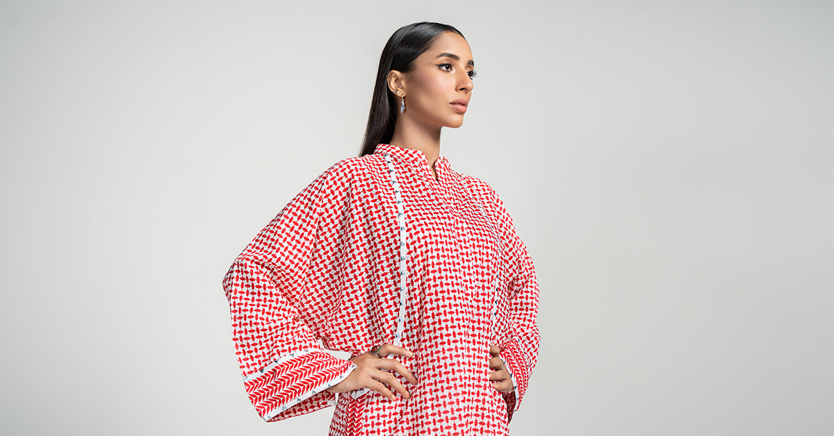 Pakistani Red Printed Lawn Salwar Kameez (2-Piece) - Image 7