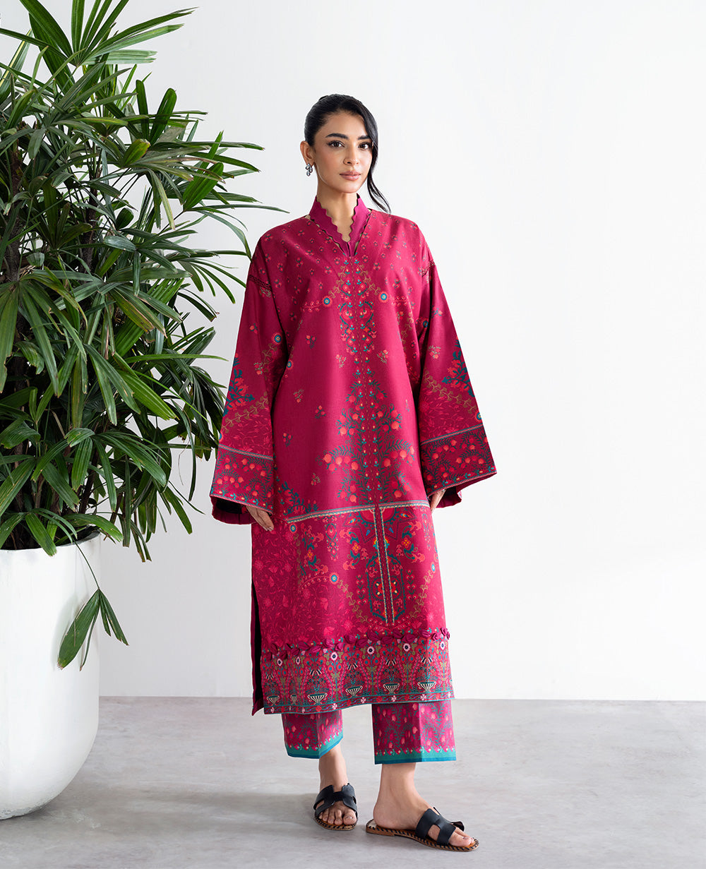 Pakistani Carmine Red Printed Lawn & Cambric Co-ord Set (2-Piece) - Image 2