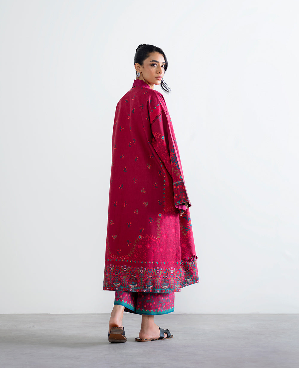 Pakistani Carmine Red Printed Lawn & Cambric Co-ord Set (2-Piece) - Image 3