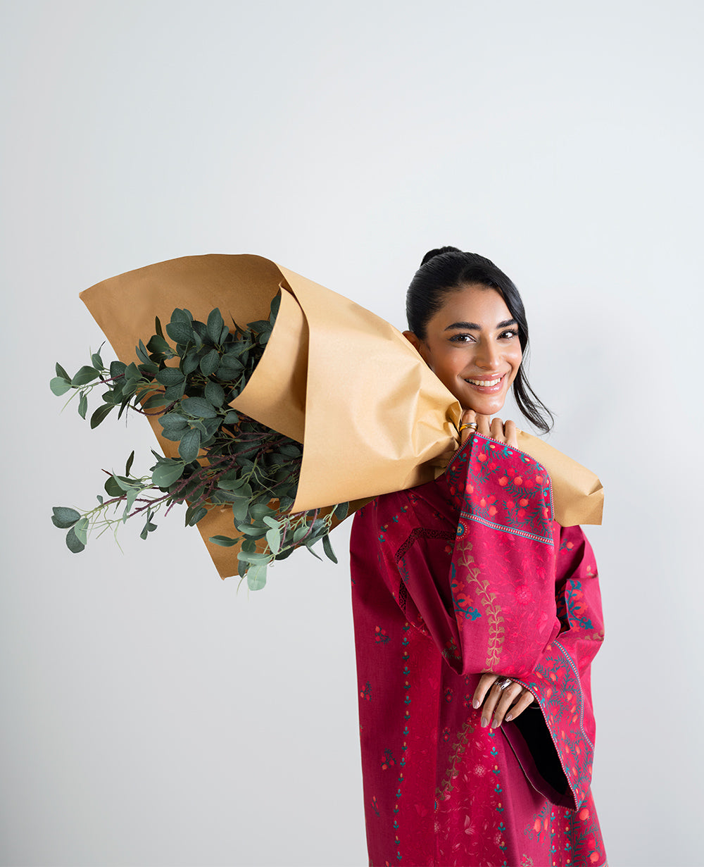 Pakistani Carmine Red Printed Lawn & Cambric Co-ord Set (2-Piece) - Image 4