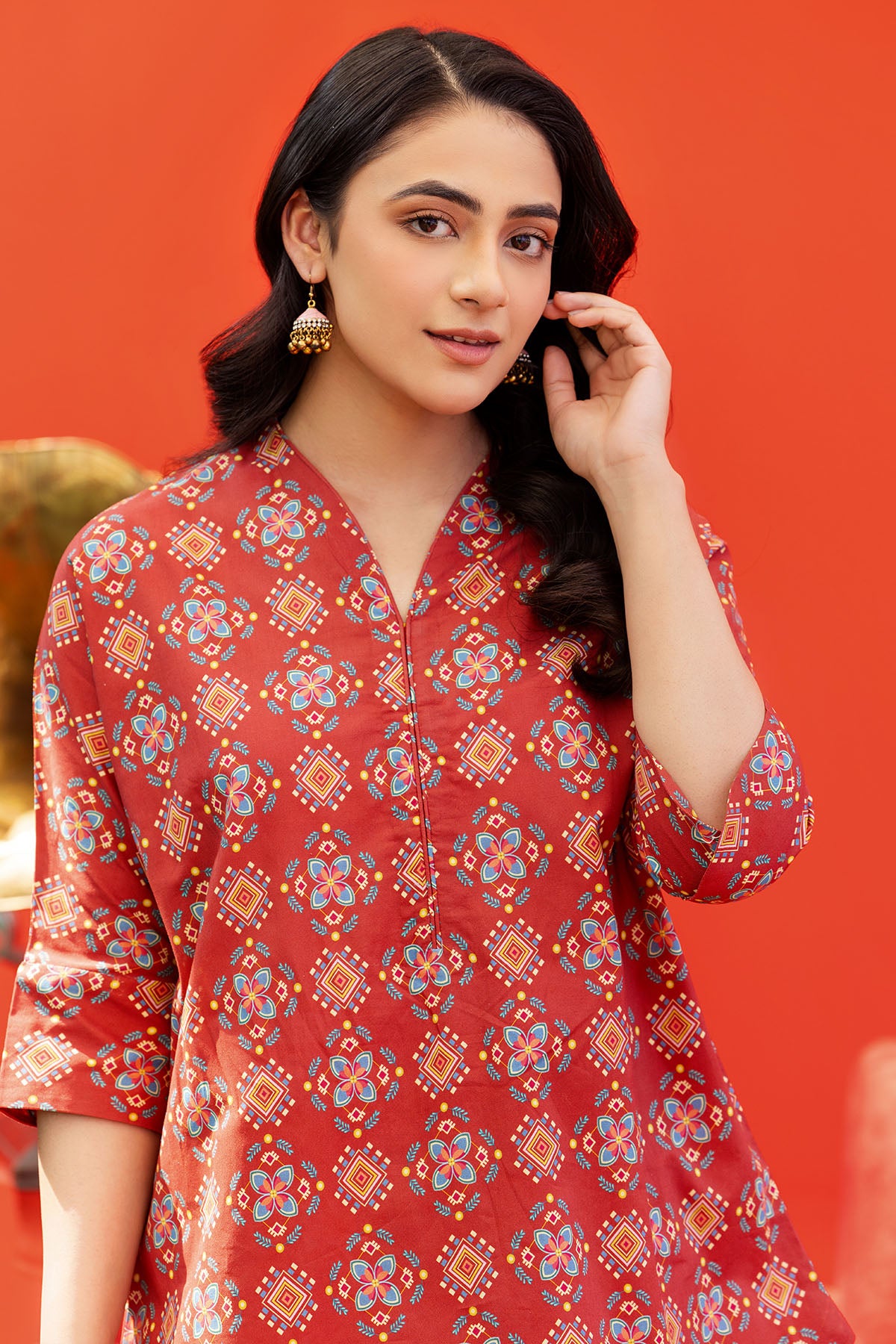 Rust Red Digital Printed Lawn Salwar Kameez (2-Piece) - Image 2