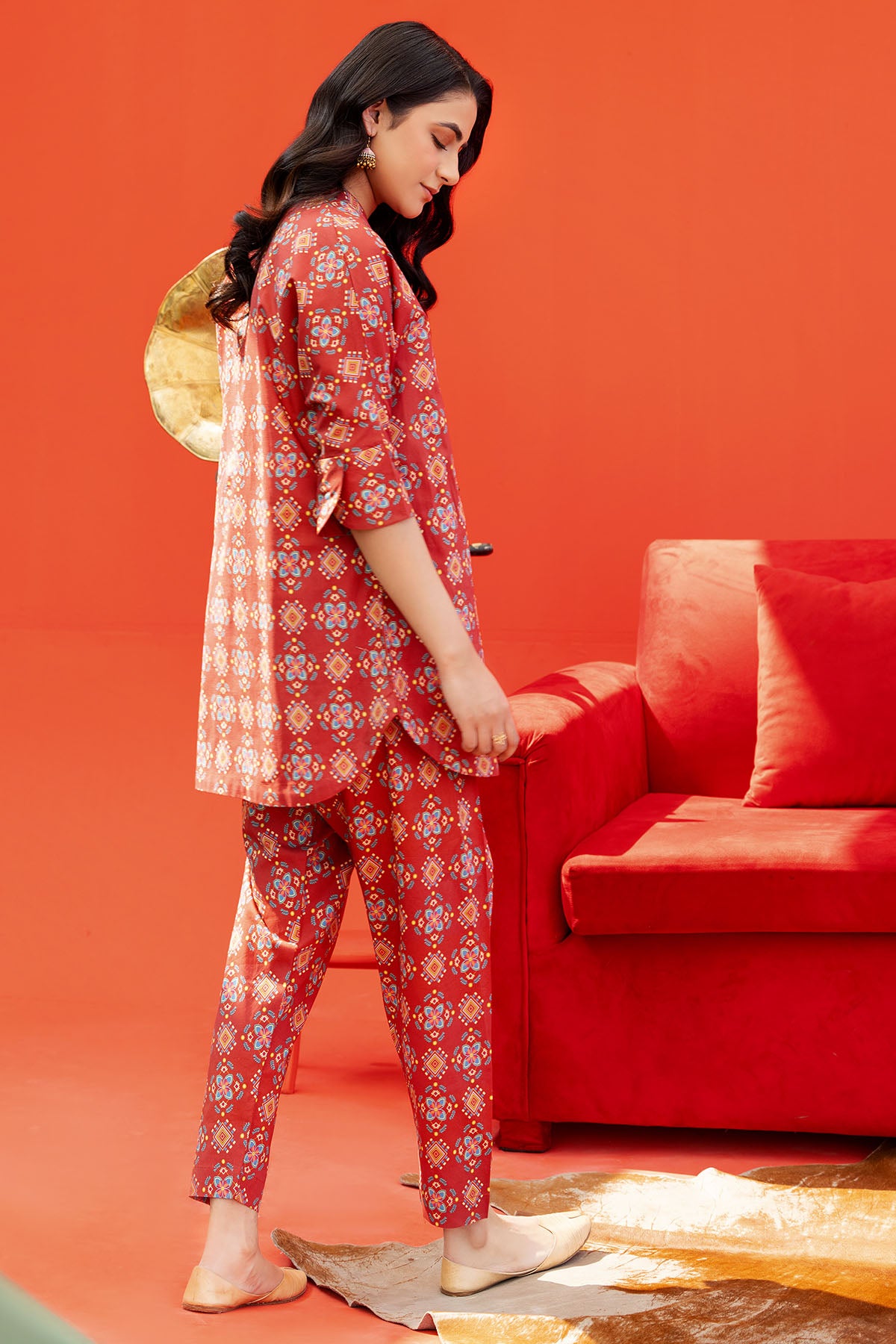 Rust Red Digital Printed Lawn Salwar Kameez (2-Piece) - Image 3