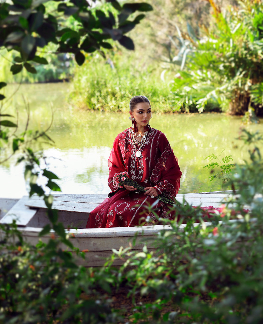 Deep Red Schiffli Embroidered Lawn 3-Piece Suit - Image 3