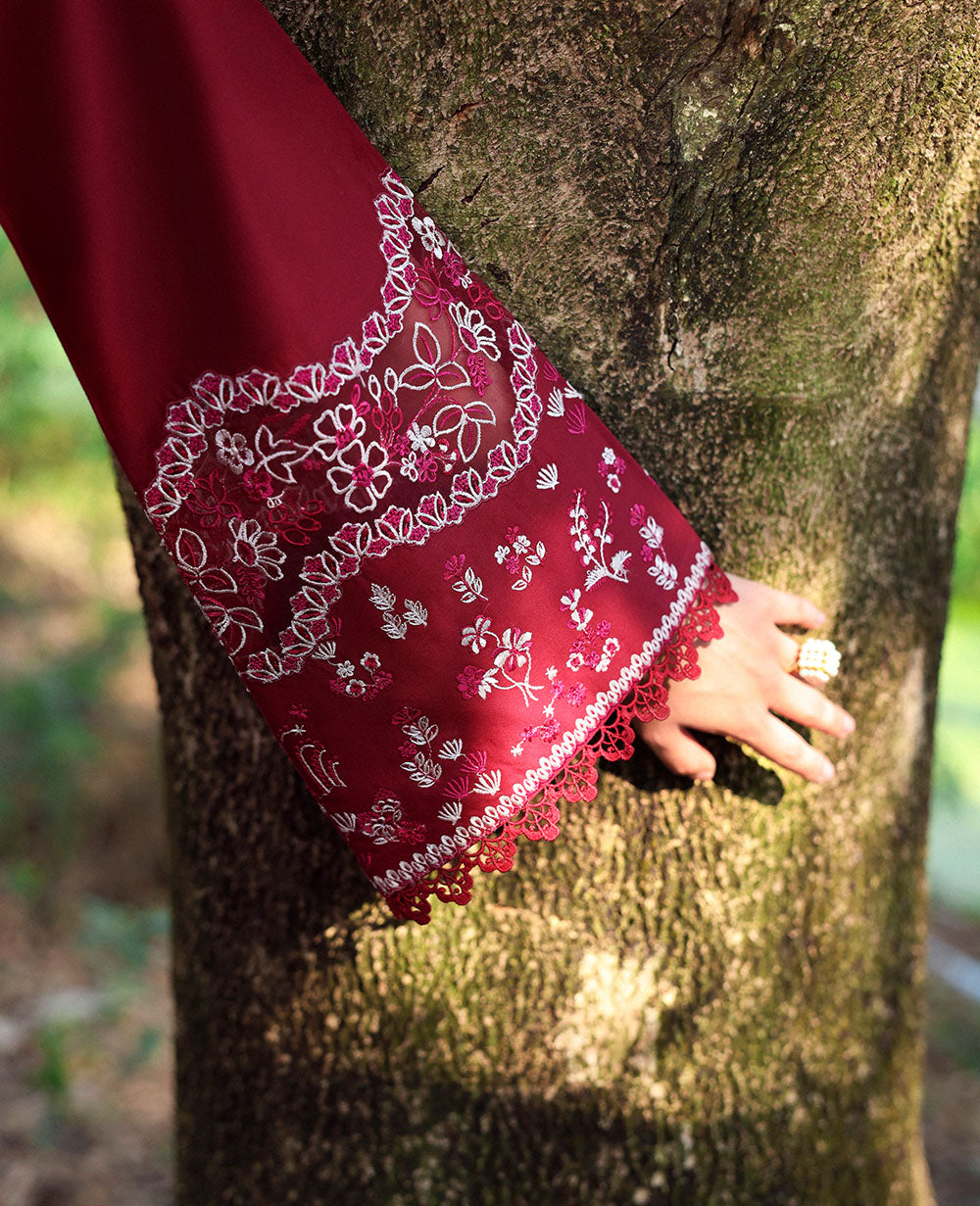 Deep Red Schiffli Embroidered Lawn 3-Piece Suit - Image 6