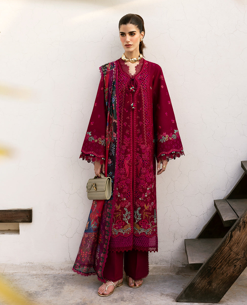 Deep Red Shikargah Embroidered Lawn 3-Piece Suit - Image 2
