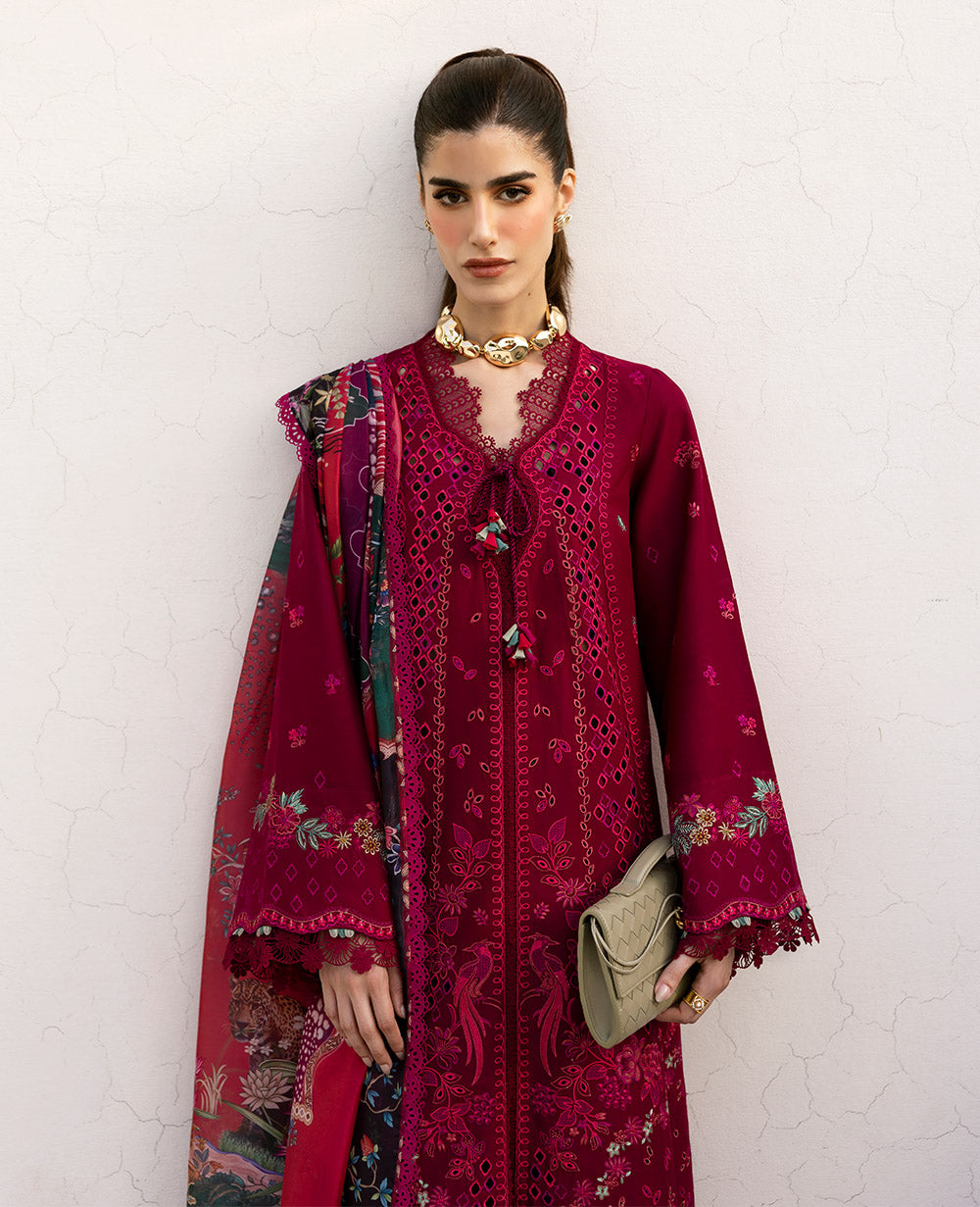 Deep Red Shikargah Embroidered Lawn 3-Piece Suit - Image 3