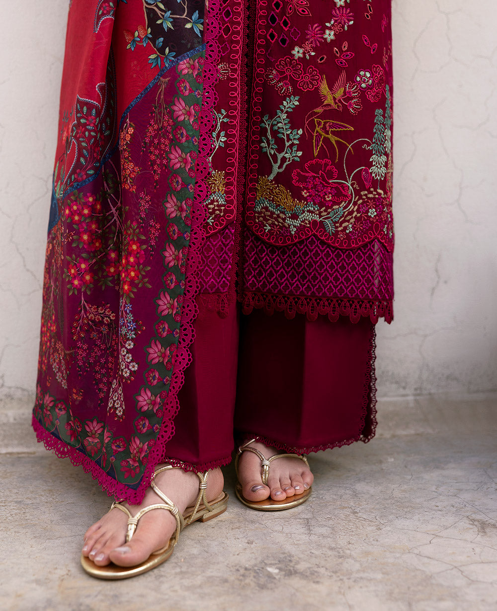 Deep Red Shikargah Embroidered Lawn 3-Piece Suit - Image 6