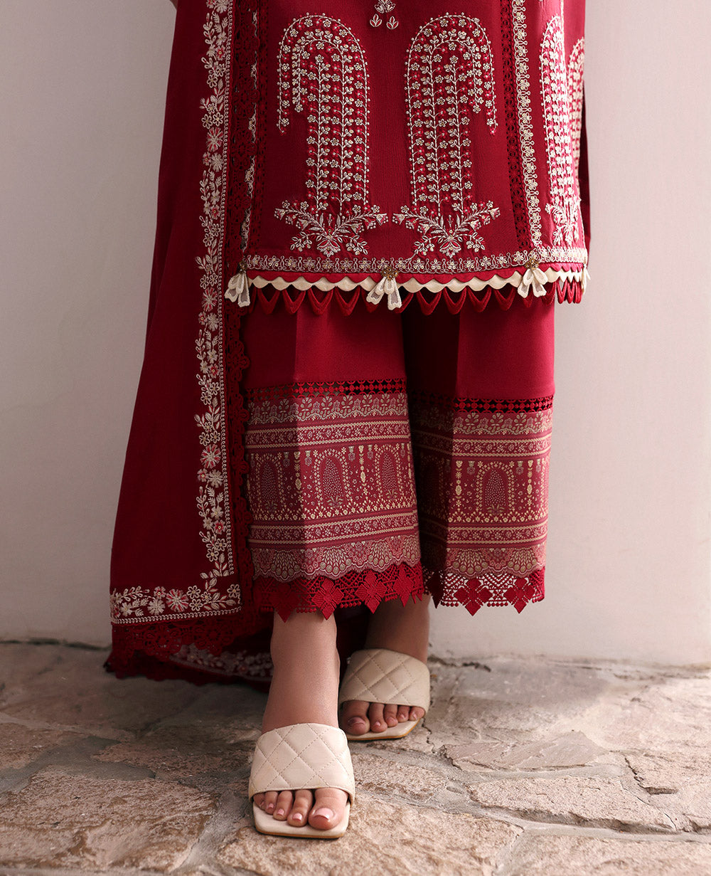 Pakistani Red Embroidered Lawn Salwar Kameez (3-Piece) - Image 6