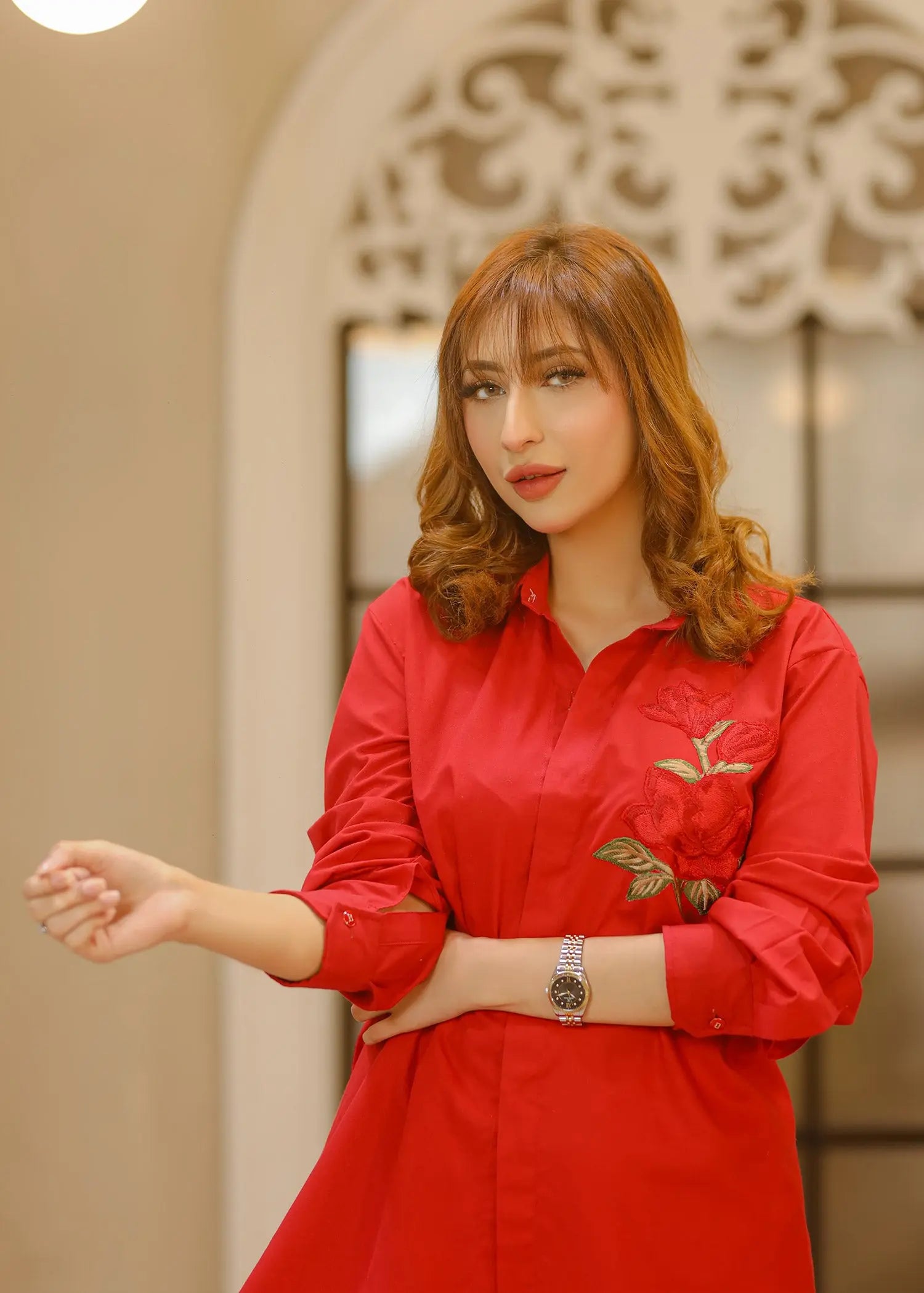 Pakistani Red Embroidered Lawn Co-ord Set (2-Piece) - Image 2