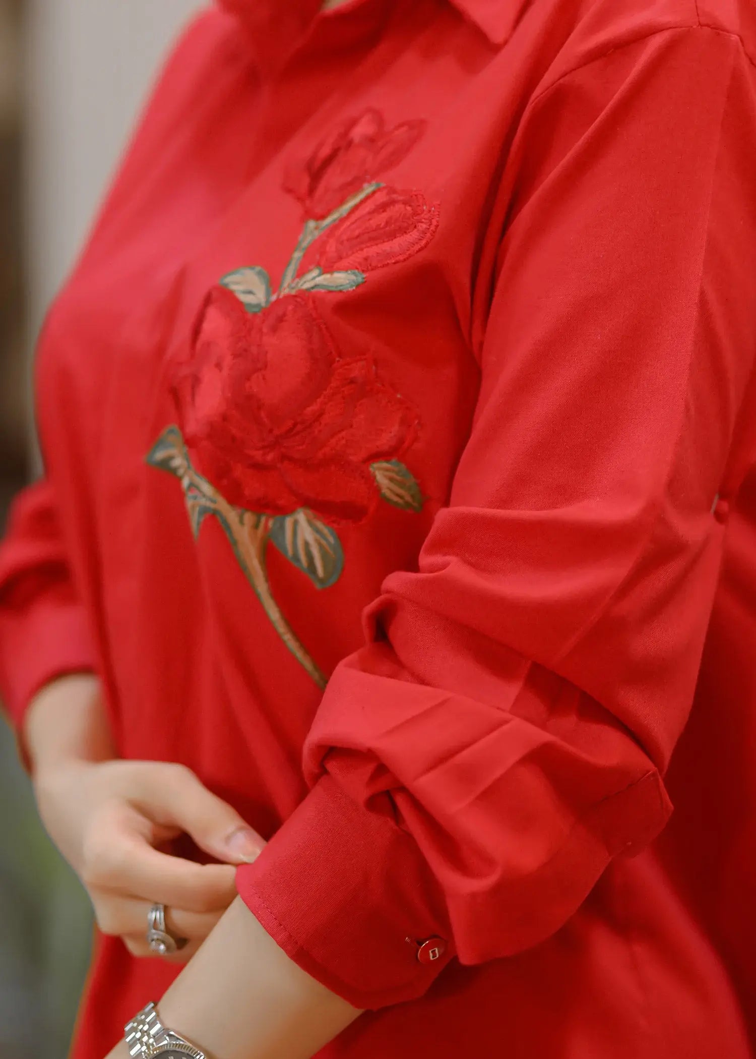 Pakistani Red Embroidered Lawn Co-ord Set (2-Piece) - Image 3