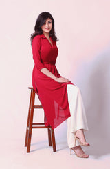 Red Solid Woven Midi Tunic (2-Piece) - Image 2