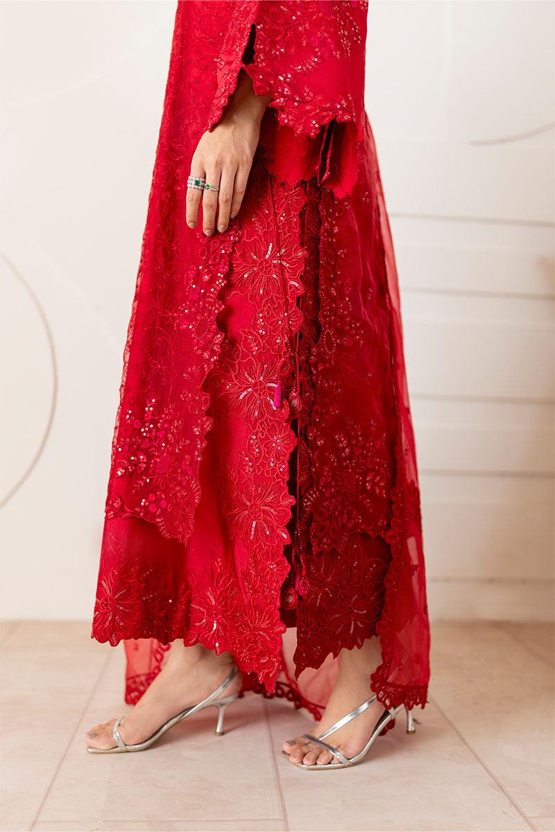 Pakistani Red Embroidered Mix Organza Salwar Kameez (3-Piece) - Image 3