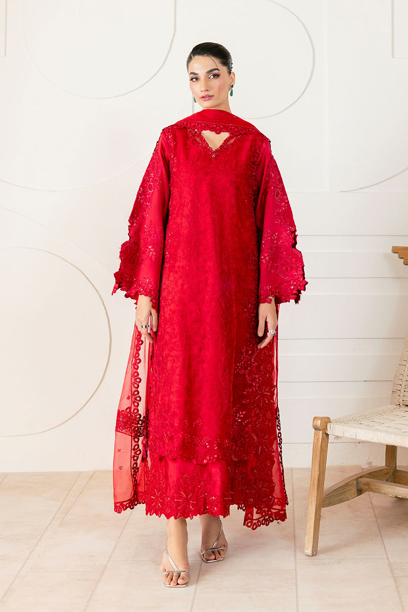 Pakistani Red Embroidered Mix Organza Salwar Kameez (3-Piece) - Image 4