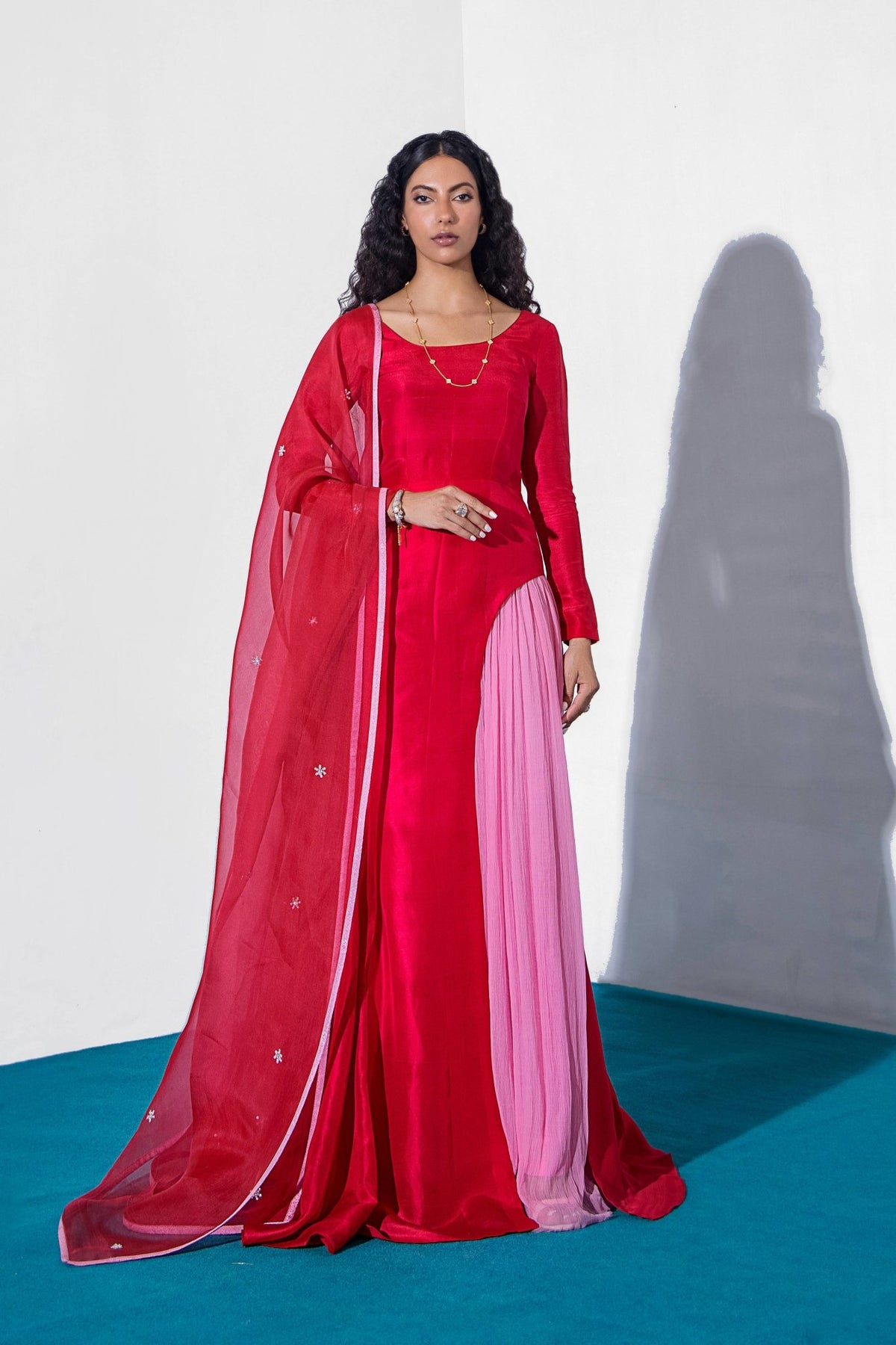 Crimson Crystal-Embellished Pure Silk Salwar Kameez (3-Piece) - Image 1