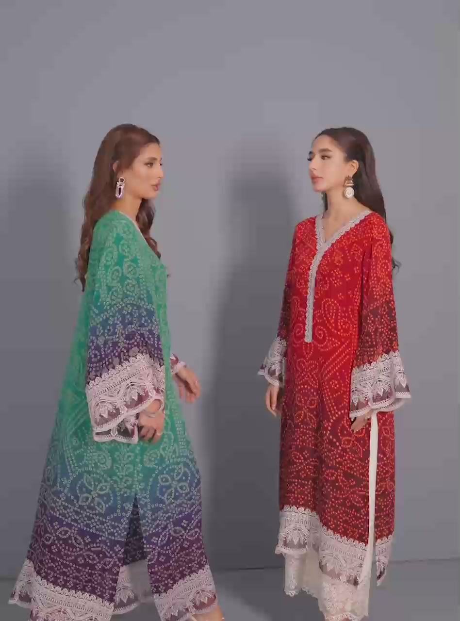 Pakistani Red Chunri Print Silk Salwar Kameez (3-Piece) - Image 5