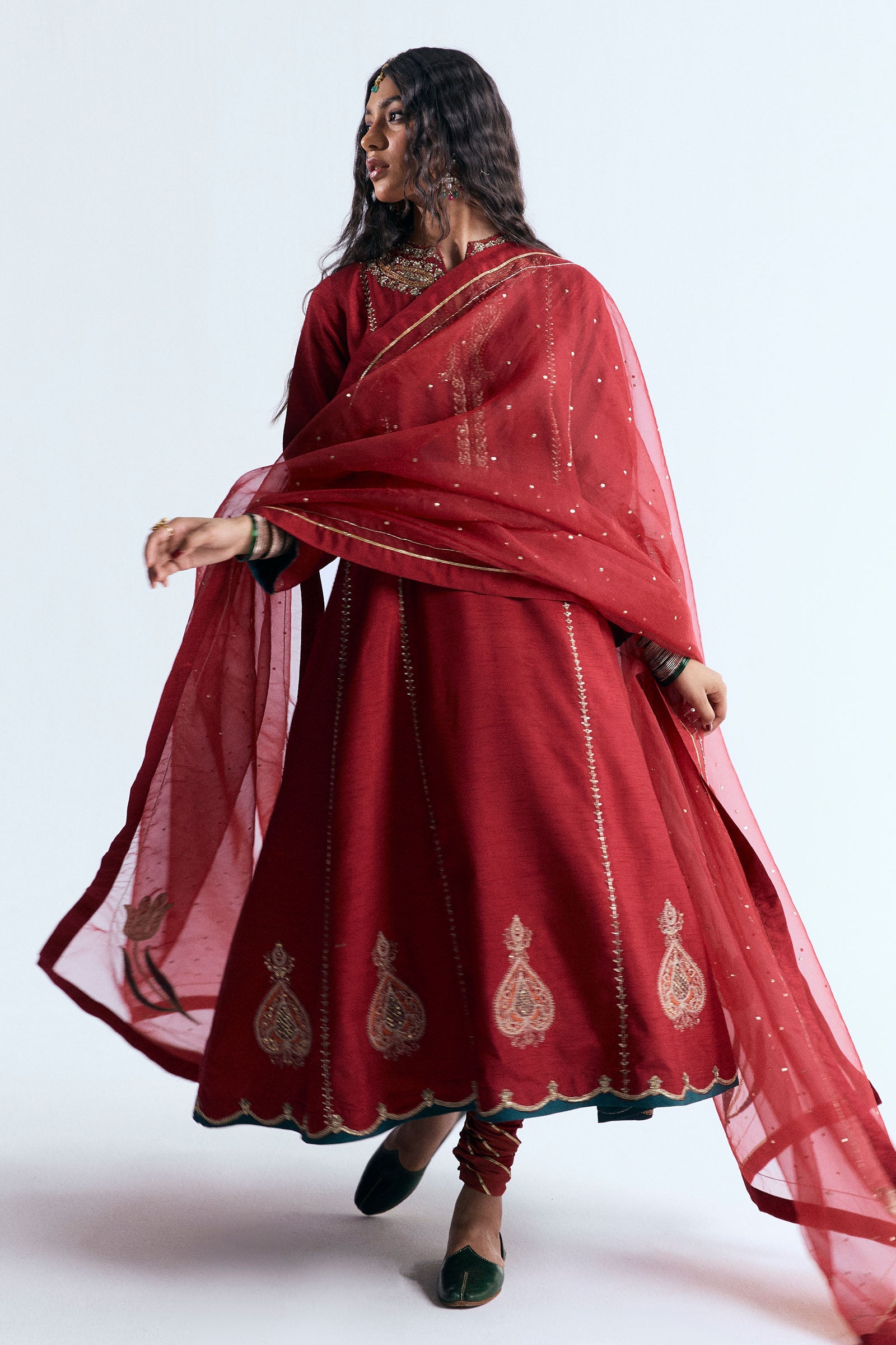 Pakistani Red Adda Work Korean Raw Silk Salwar Kameez (3-Piece) - Image 6