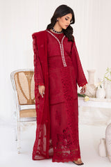 Pakistani Deep Red Embroidered Korean Raw Silk Salwar Kameez (3-Piece) - Image 10