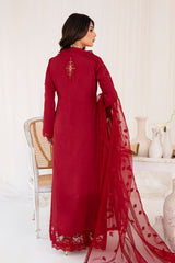 Pakistani Deep Red Embroidered Korean Raw Silk Salwar Kameez (3-Piece) - Image 3