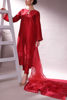 Pakistani Red Embroidered Korean Raw Silk Salwar Kameez (3-Piece) - Image 4