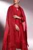 Pakistani Red Embroidered Korean Raw Silk Salwar Kameez (3-Piece) - Image 5