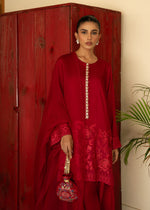 Red Embroidered Korean Raw Silk Salwar Kameez (3-Piece) - Image 5
