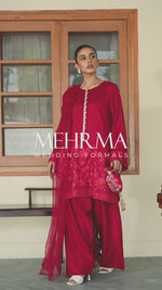 Red Embroidered Korean Raw Silk Salwar Kameez (3-Piece) - Image 8