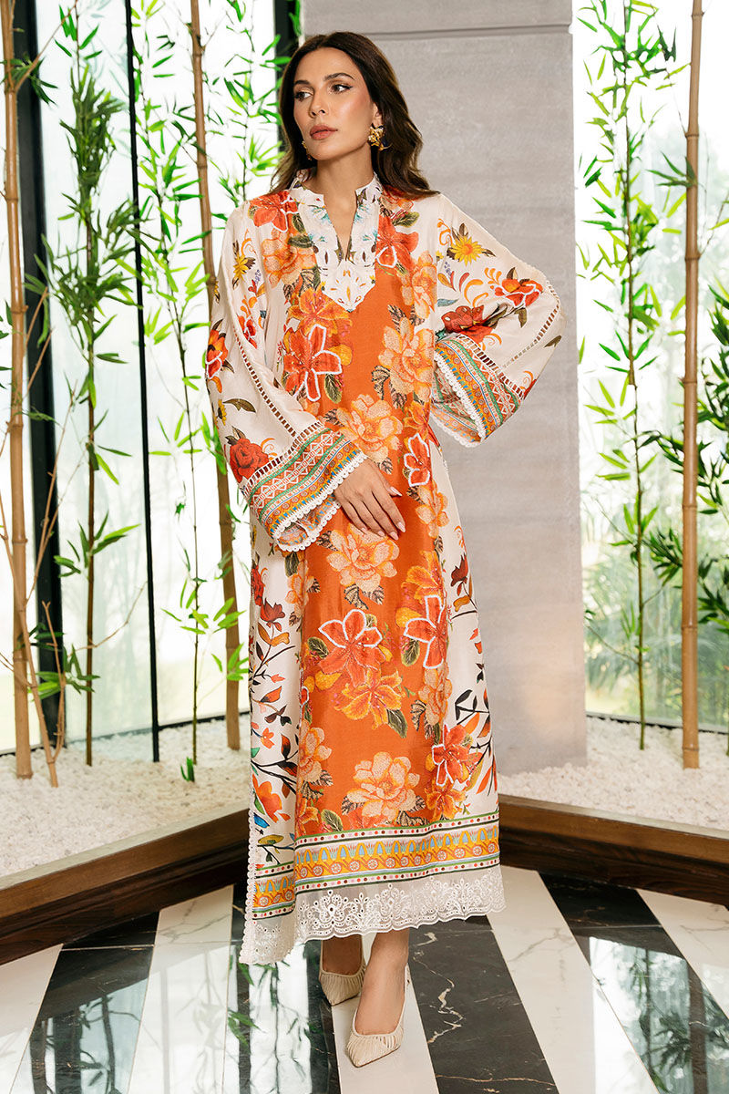 Cherry Red Floral Printed Pure Raw Silk Long Shirt (2-Piece) - Image 1