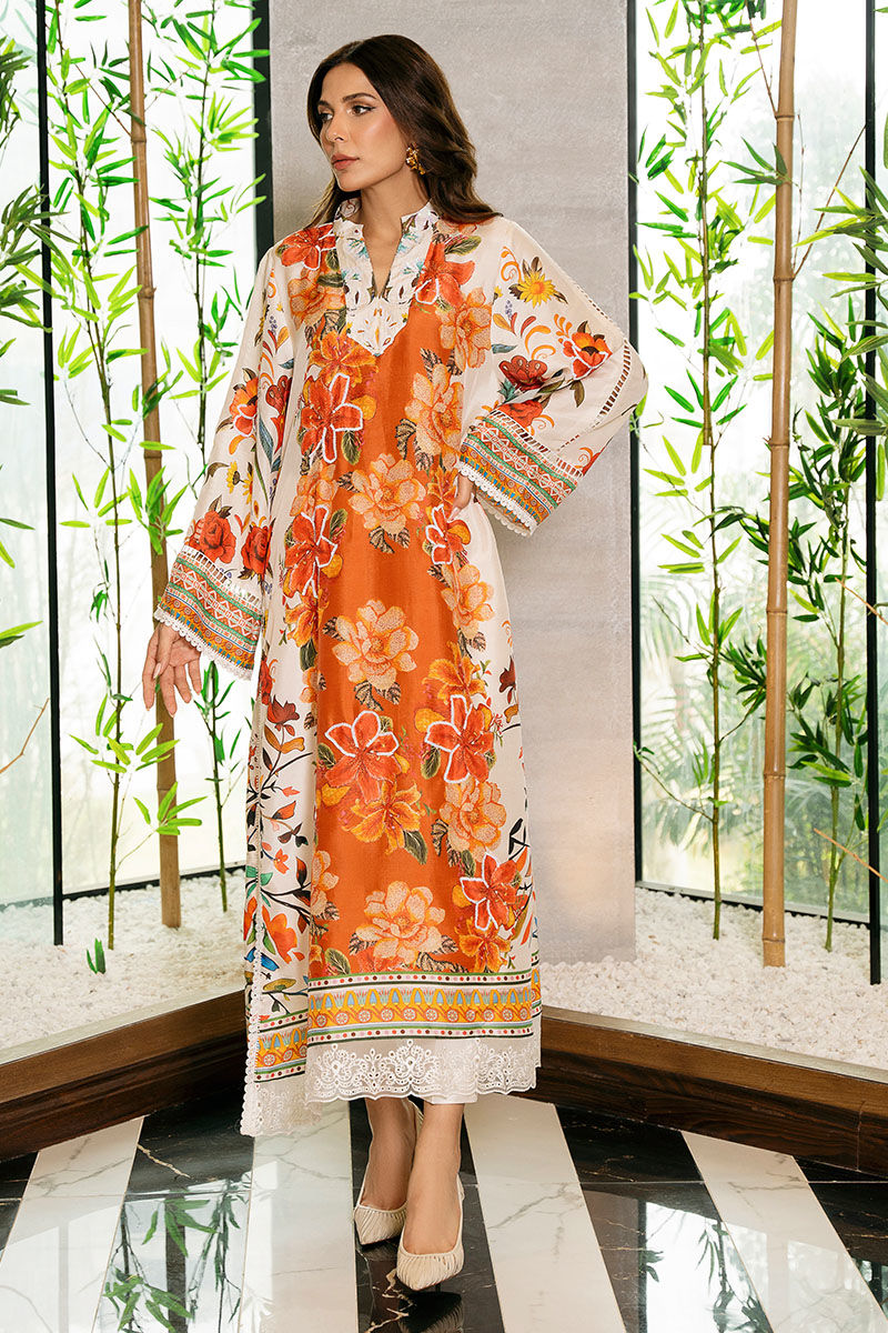 Cherry Red Floral Printed Pure Raw Silk Long Shirt (2-Piece) - Image 2