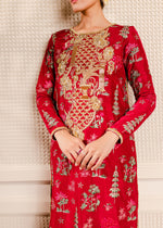 Red Embroidered Korean Raw Silk Salwar Kameez (2-Piece) - Image 3