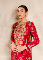 Red Embroidered Korean Raw Silk Salwar Kameez (2-Piece) - Image 4